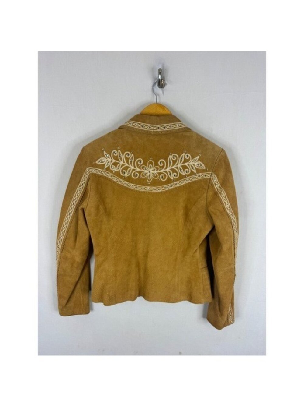 Cripple Creek Tan Leather Western Blazer Rhinestone Floral Embroidery Small - Picture 2 of 12